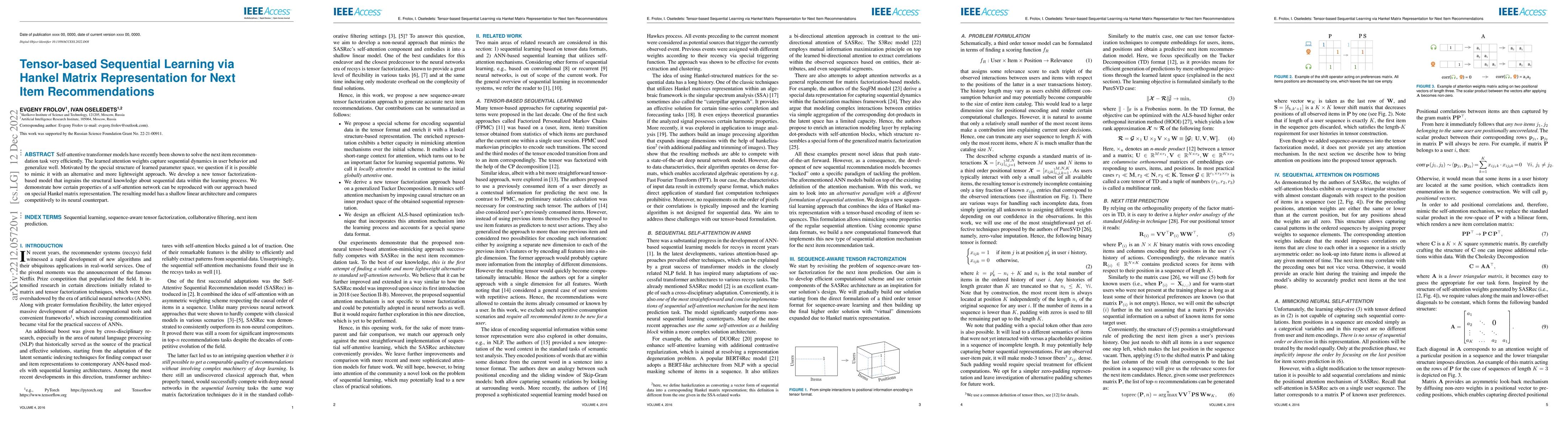 Thumbnail for Tensor-based Sequential Learning via Hankel Matrix Representation for
  Next Item Recommendations