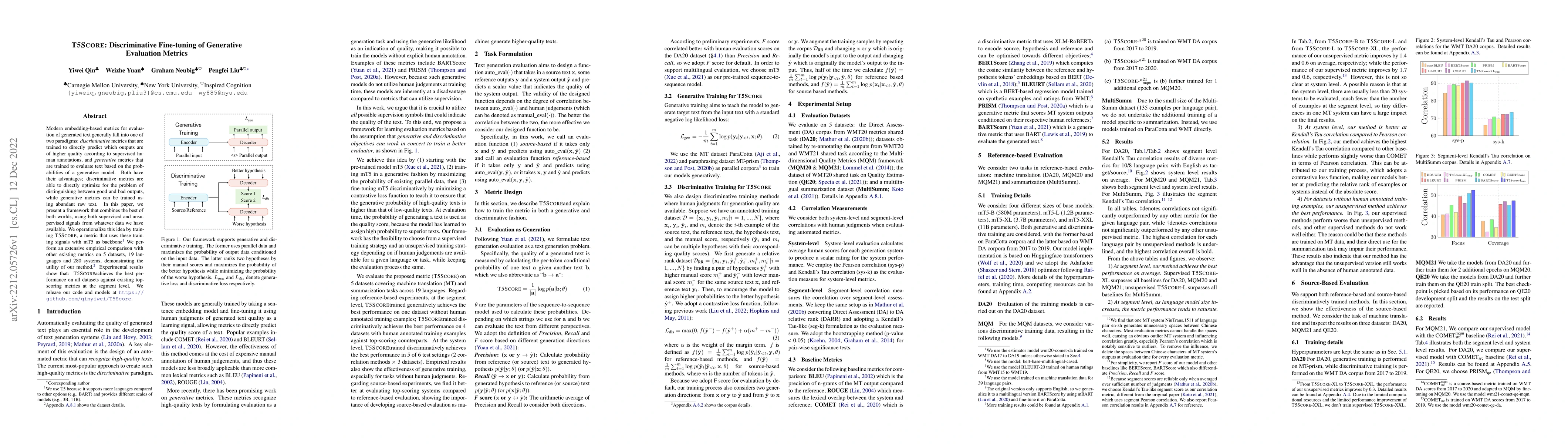 Thumbnail for T5Score: Discriminative Fine-tuning of Generative Evaluation Metrics
