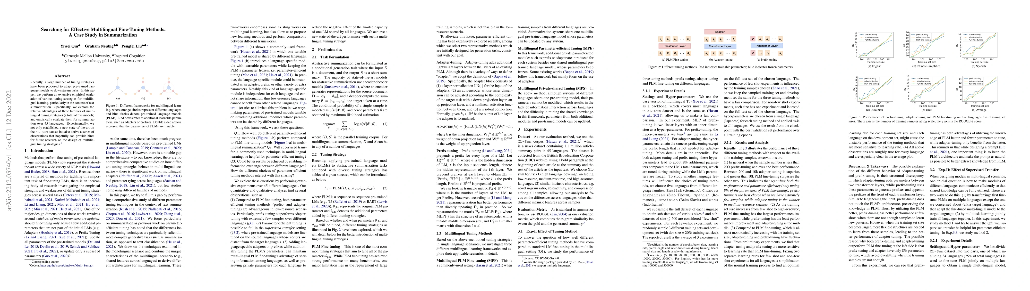 Thumbnail for Searching for Effective Multilingual Fine-Tuning Methods: A Case Study
  in Summarization
