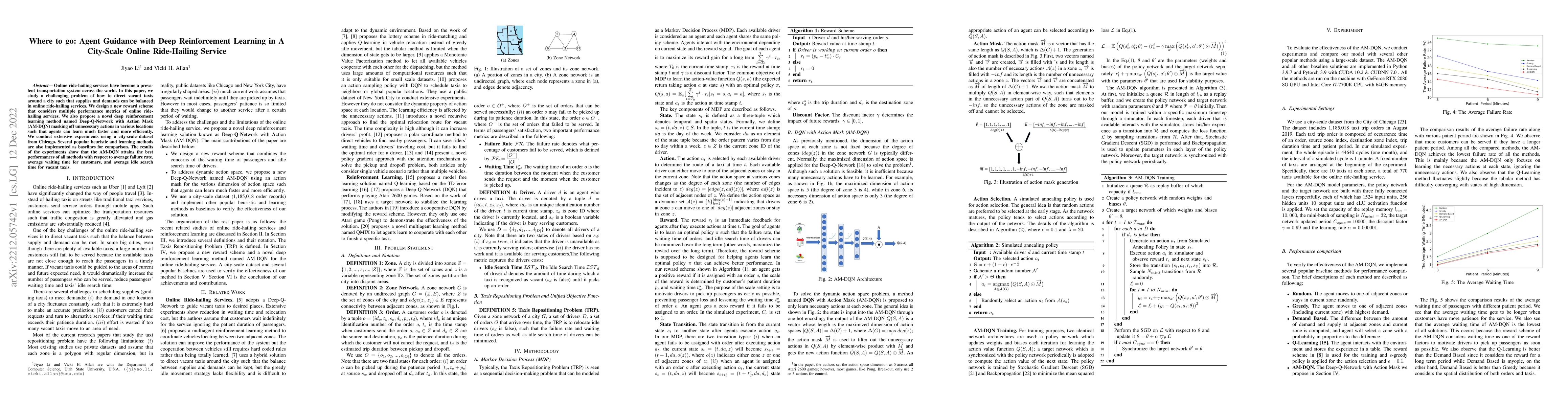Thumbnail for Where to go: Agent Guidance with Deep Reinforcement Learning in A
  City-Scale Online Ride-Hailing Service