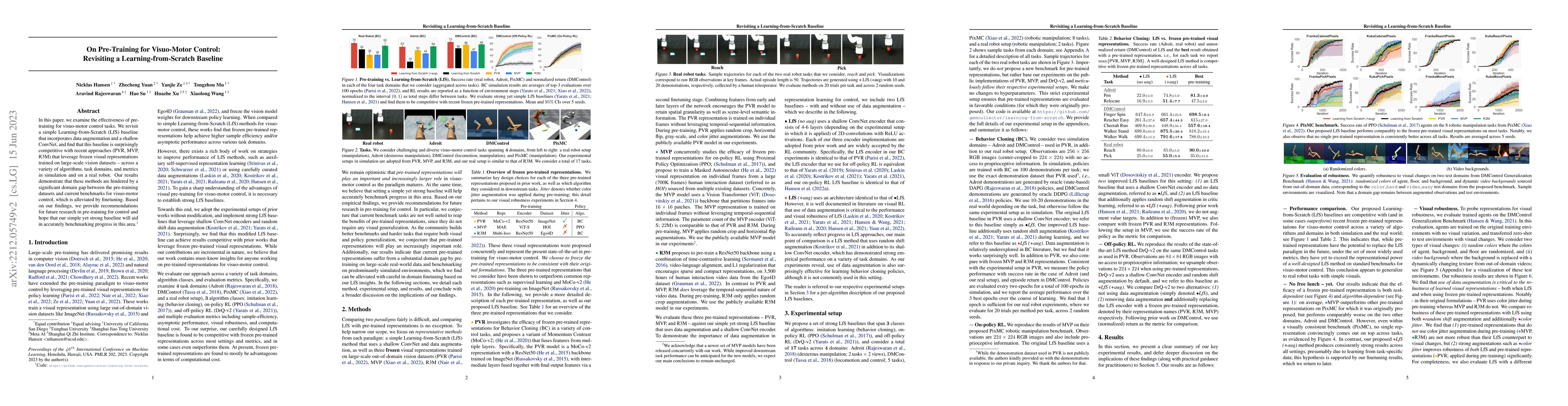 Thumbnail for On Pre-Training for Visuo-Motor Control: Revisiting a
  Learning-from-Scratch Baseline