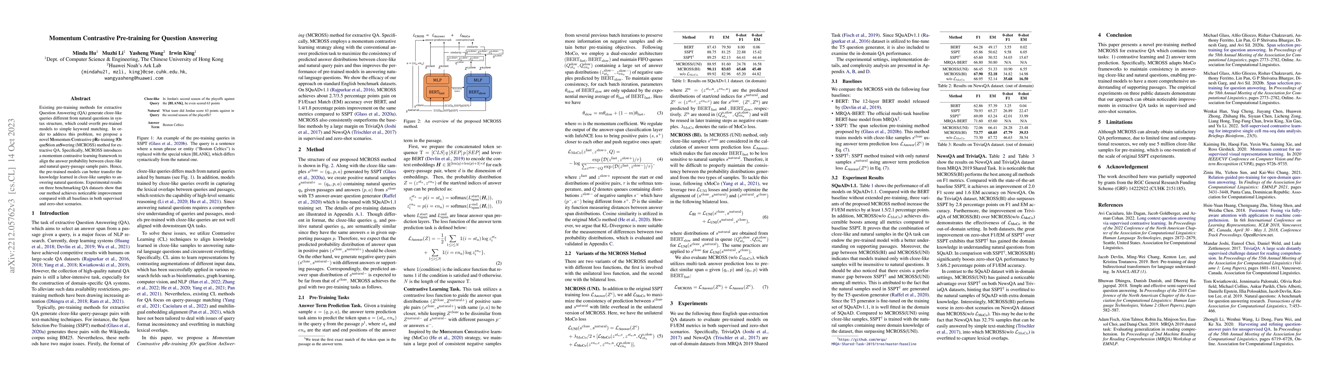 Thumbnail for Momentum Contrastive Pre-training for Question Answering
