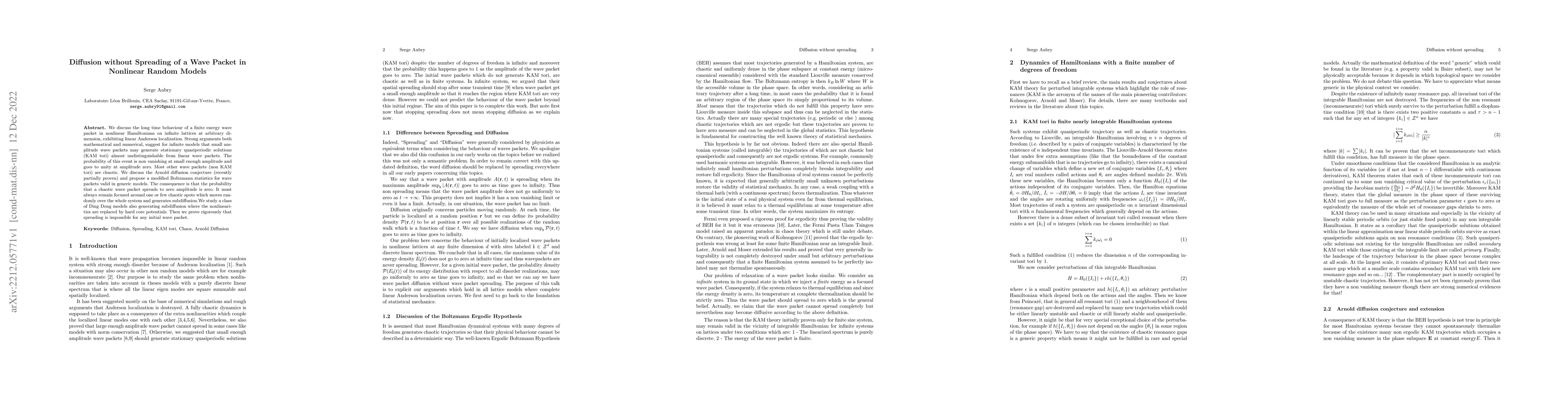 Thumbnail for Diffusion without Spreading of a Wave Packet in Nonlinear Random Models