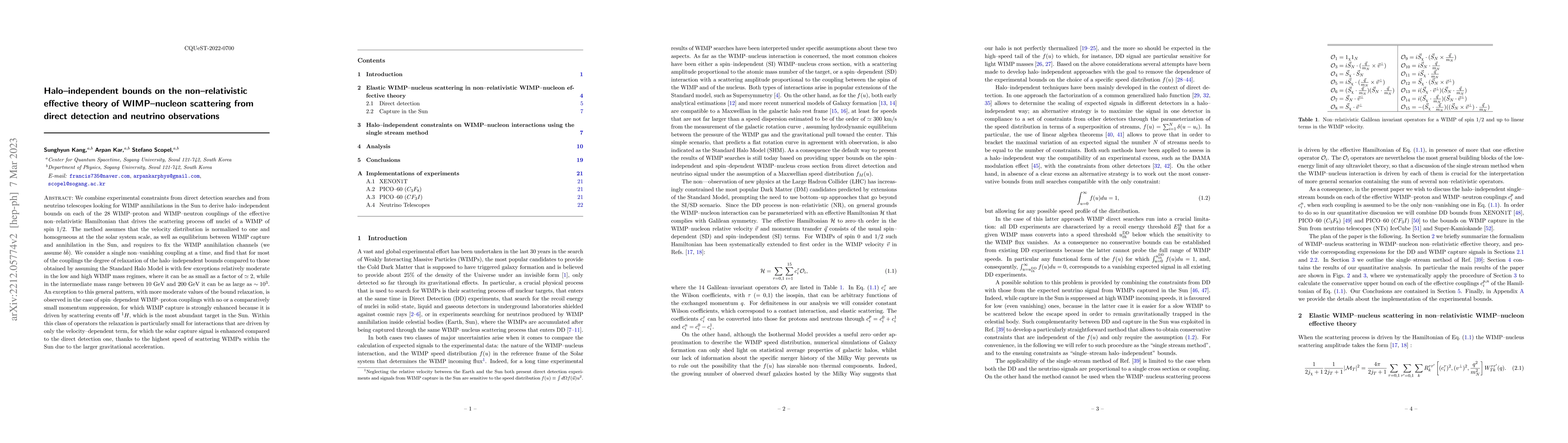 Thumbnail for Halo-independent bounds on the non-relativistic effective theory of
  WIMP-nucleon scattering from direct detection and neutrino observations
