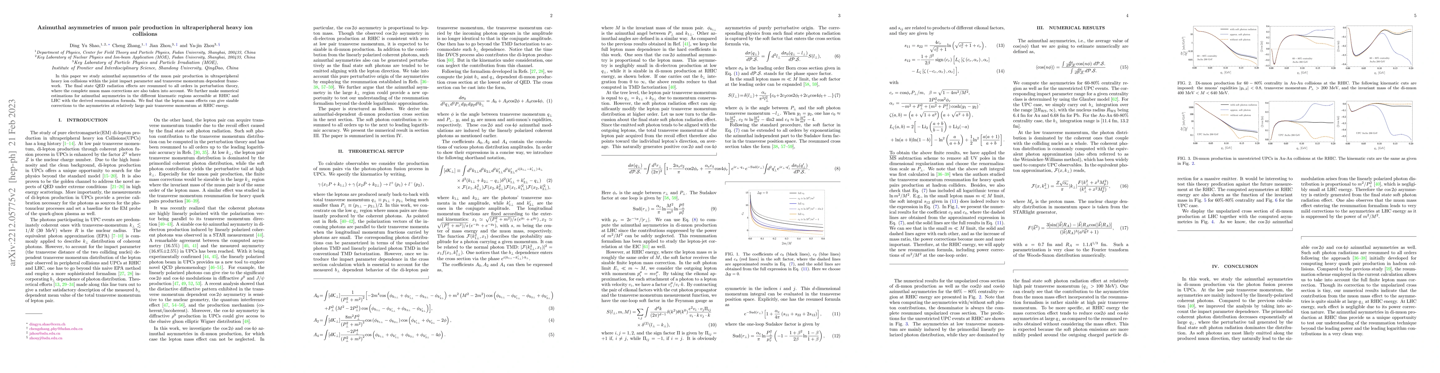 Thumbnail for Azimuthal asymmetries of muon pair production in ultraperipheral heavy
  ion collisions