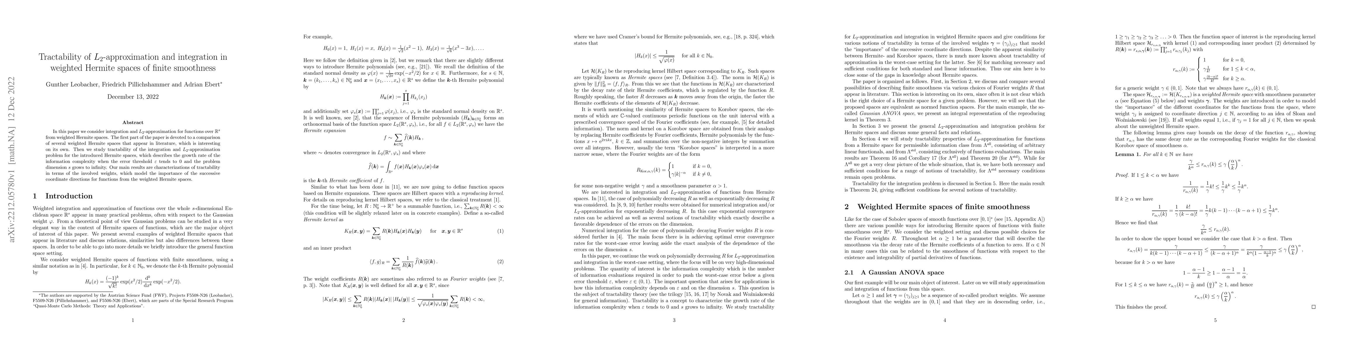 Thumbnail for Tractability of $L_2$-approximation and integration in weighted Hermite
  spaces of finite smoothness