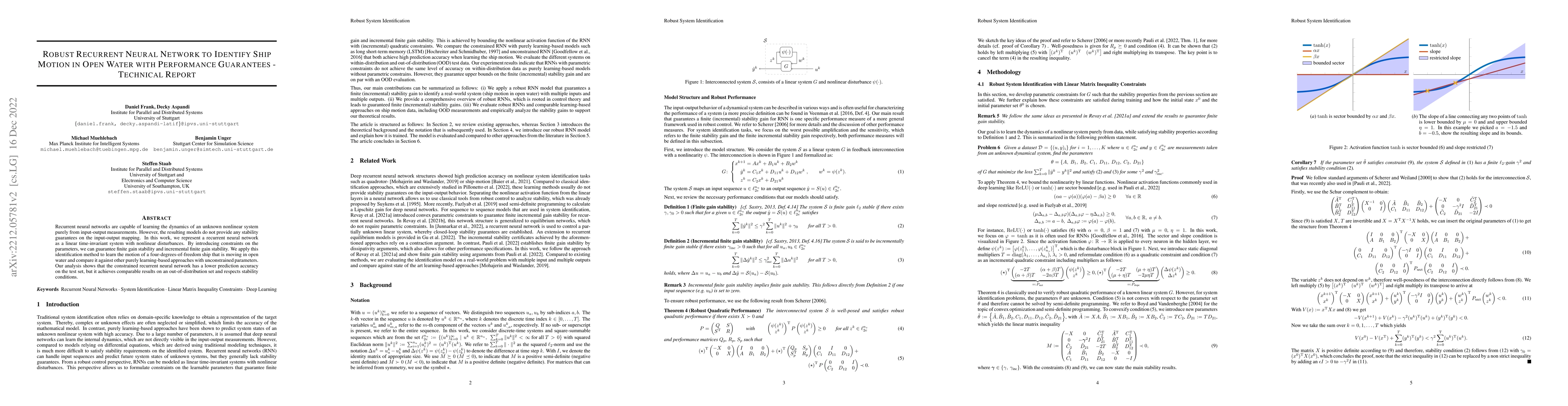 Thumbnail for Robust Recurrent Neural Network to Identify Ship Motion in Open Water
  with Performance Guarantees -- Technical Report