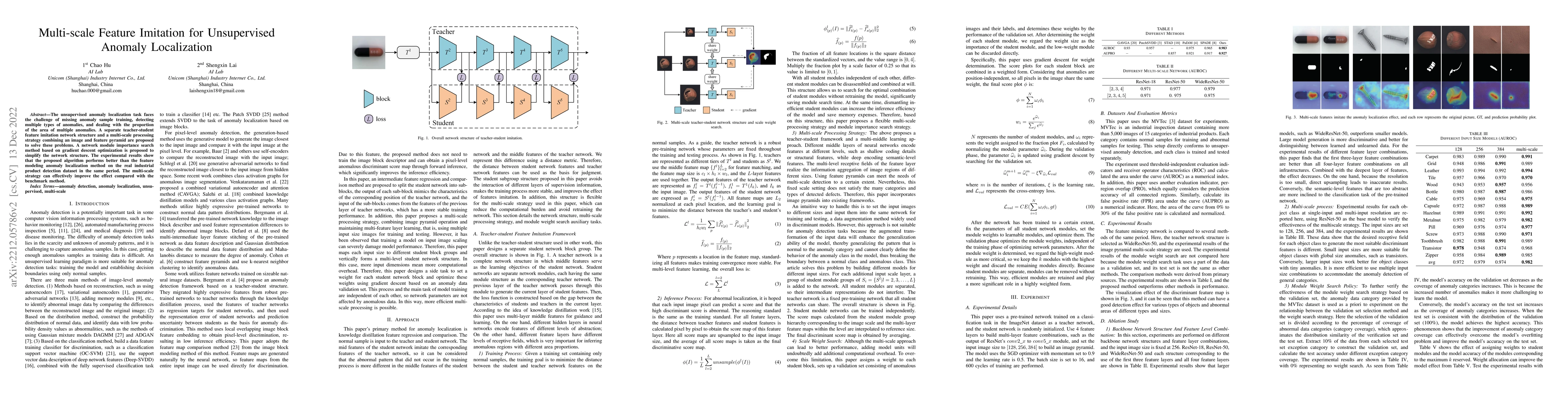 Thumbnail for Multi-scale Feature Imitation for Unsupervised Anomaly Localization