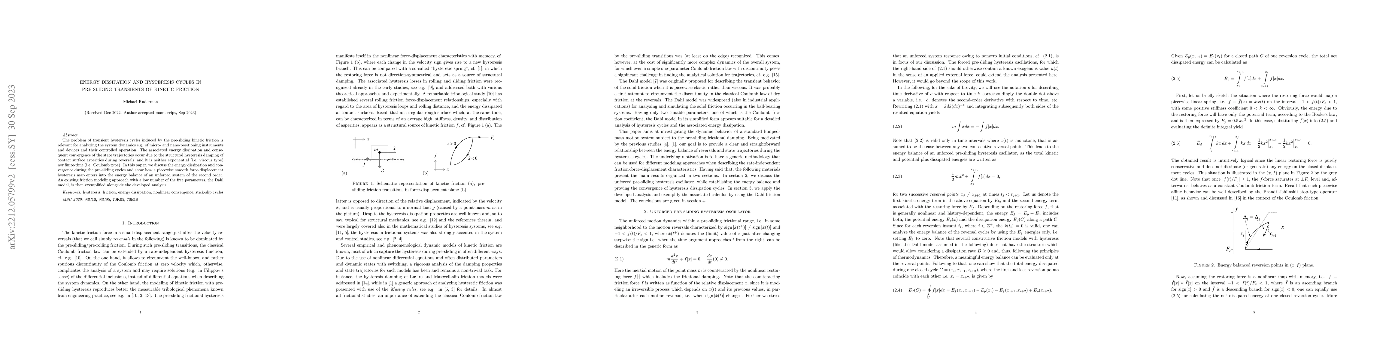 Thumbnail for Energy dissipation and hysteresis cycles in pre-sliding transients of
  kinetic friction