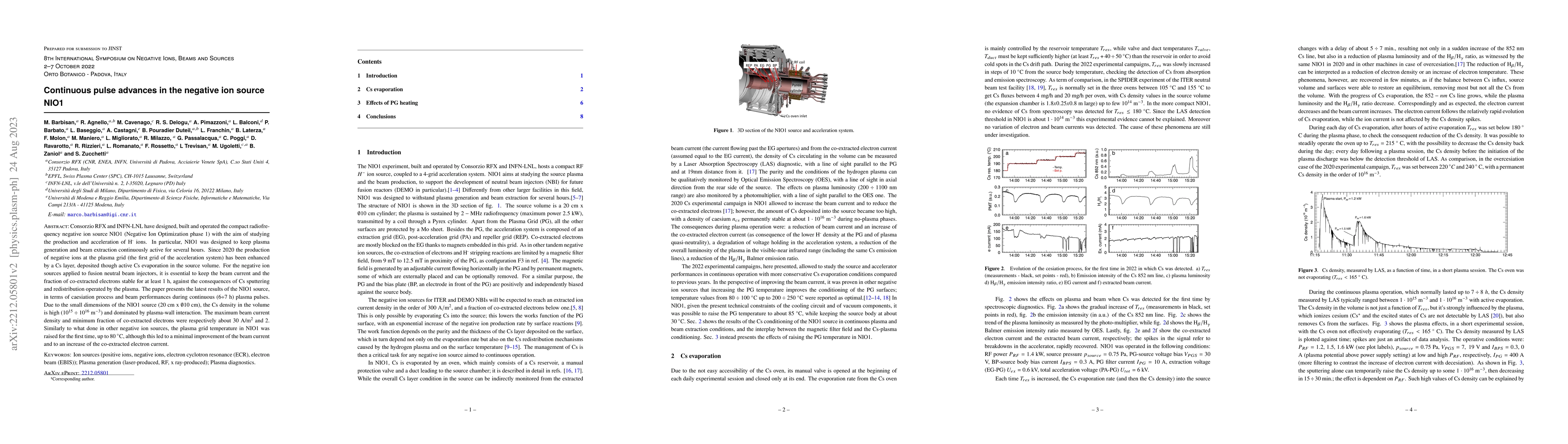Thumbnail for Continuous pulse advances in the negative ion source NIO1