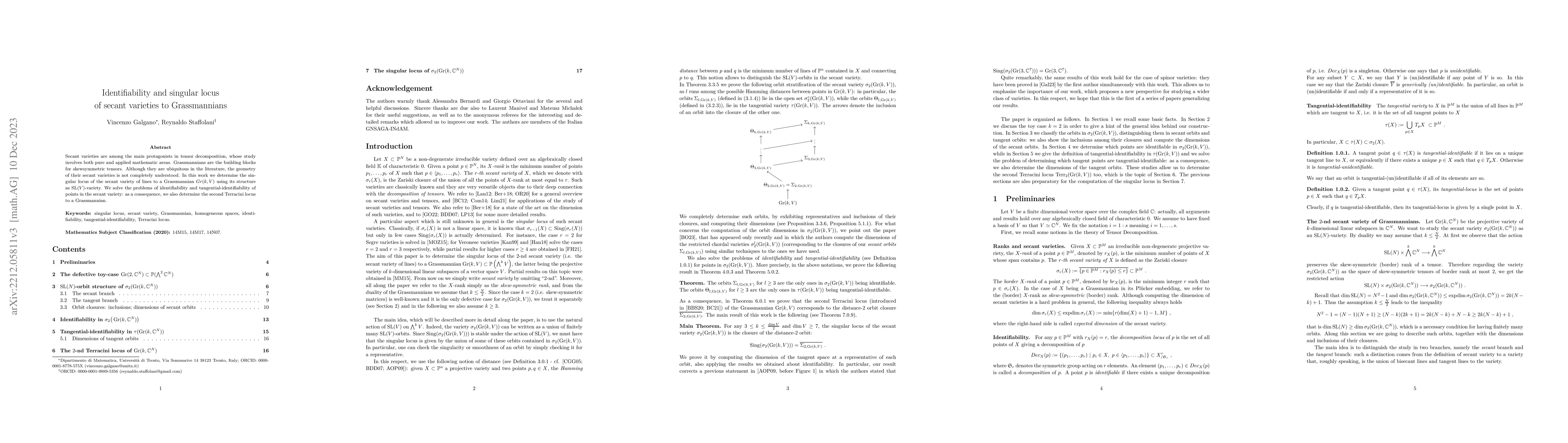 Thumbnail for Identifiability and singular locus of secant varieties to Grassmannians