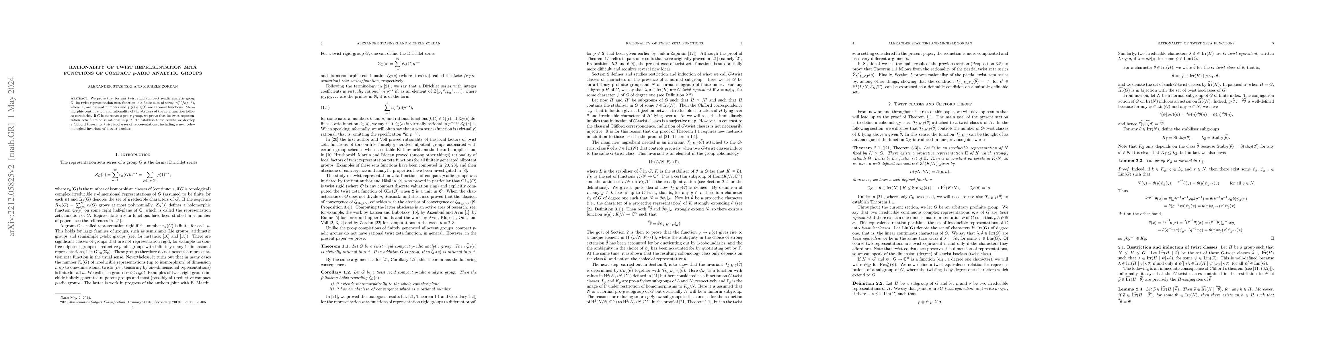 Thumbnail for Rationality of twist representation zeta functions of compact $p$-adic
  analytic groups