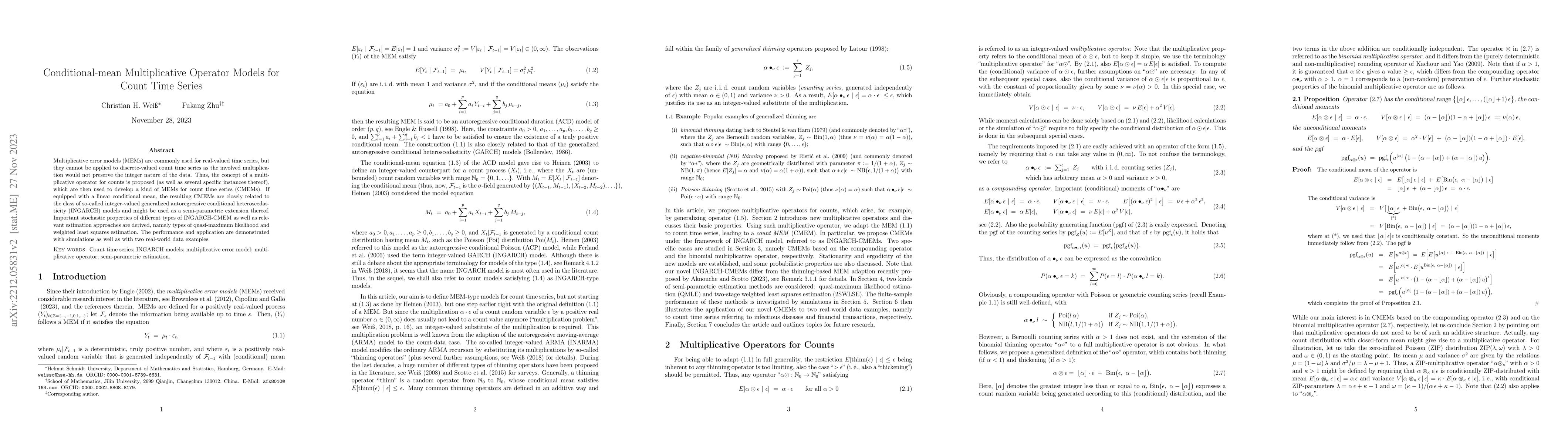 Thumbnail for Conditional-mean Multiplicative Operator Models for Count Time Series