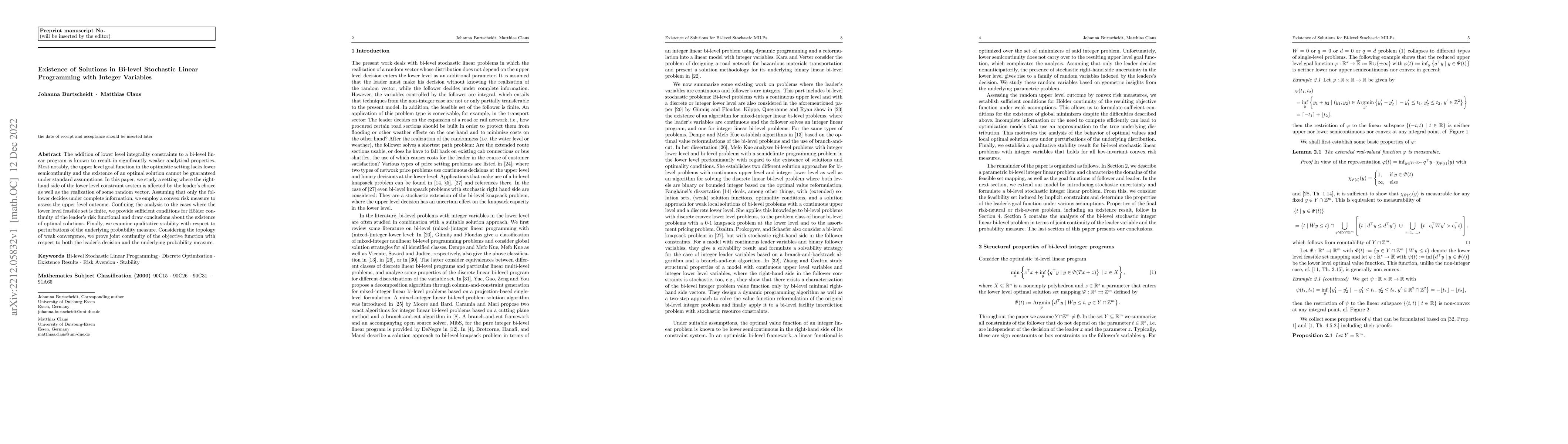 Thumbnail for Existence of Solutions in Bi-level Stochastic Linear Programming with
  Integer Variables