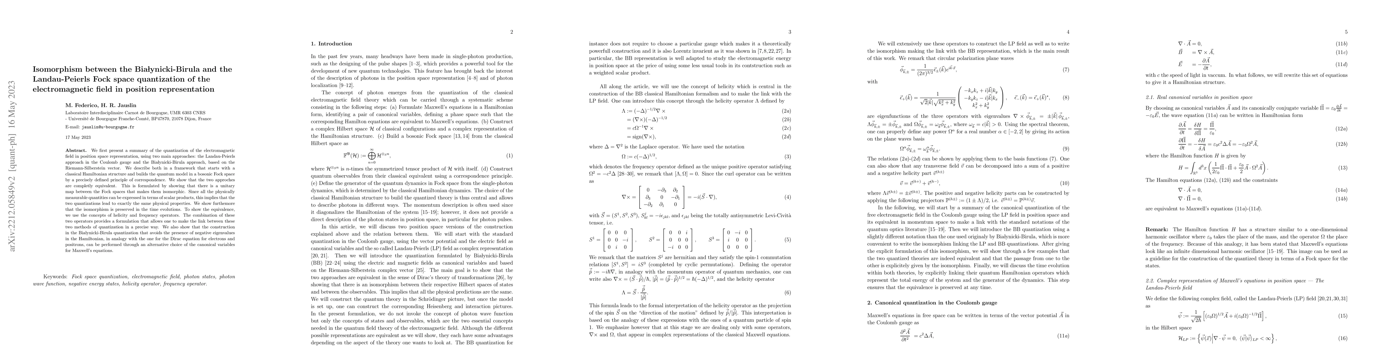 Thumbnail for Isomorphism between the Bialynicki-Birula and the Landau-Peierls Fock
  space quantization of the electromagnetic field in position representation