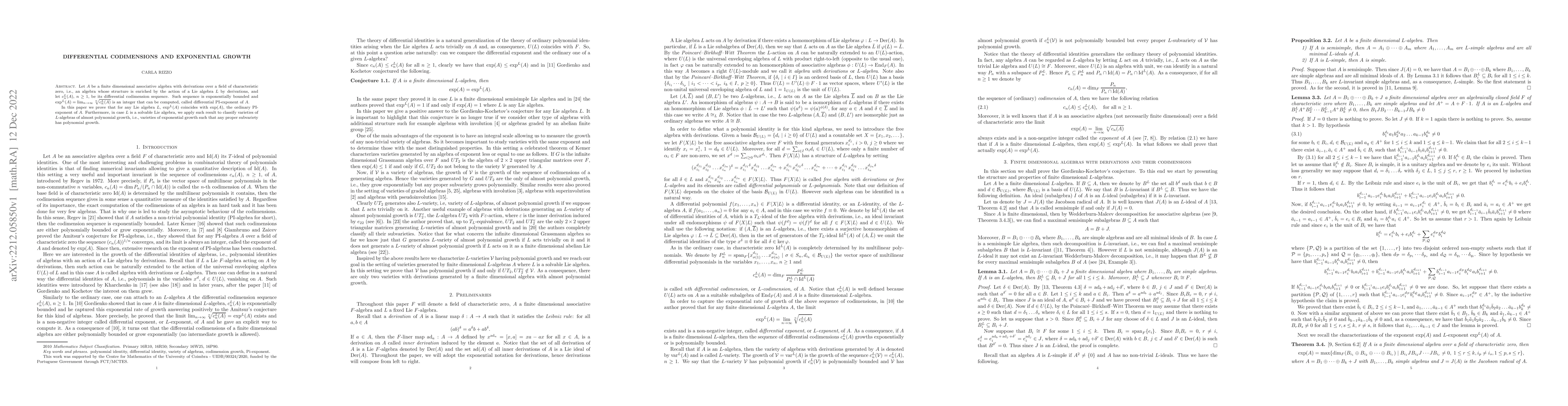 Thumbnail for Differential codimensions and exponential growth