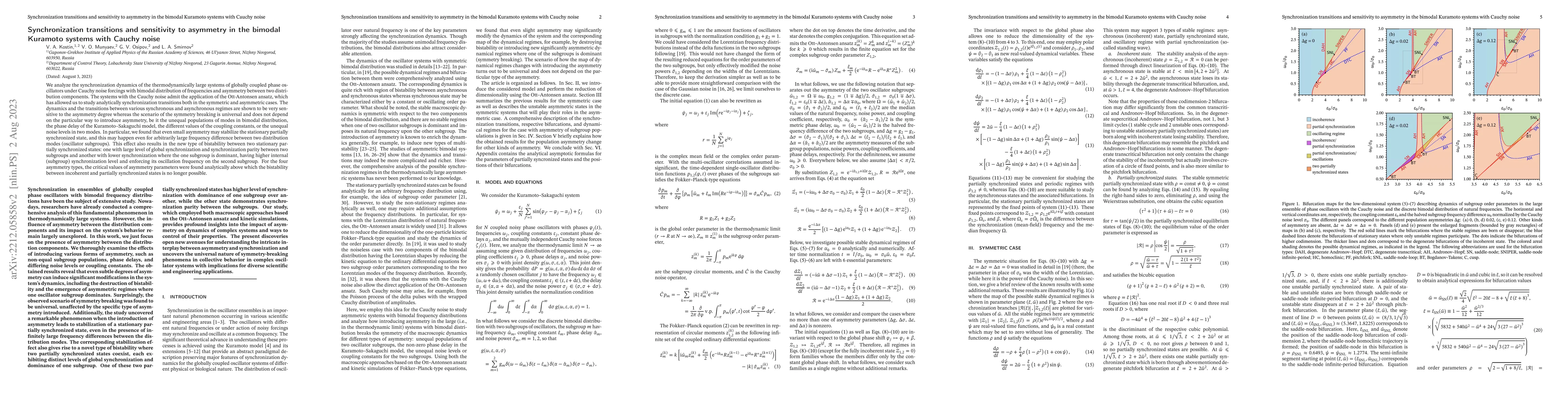 Thumbnail for Synchronization transitions and sensitivity to asymmetry in the bimodal
  Kuramoto systems with Cauchy noise
