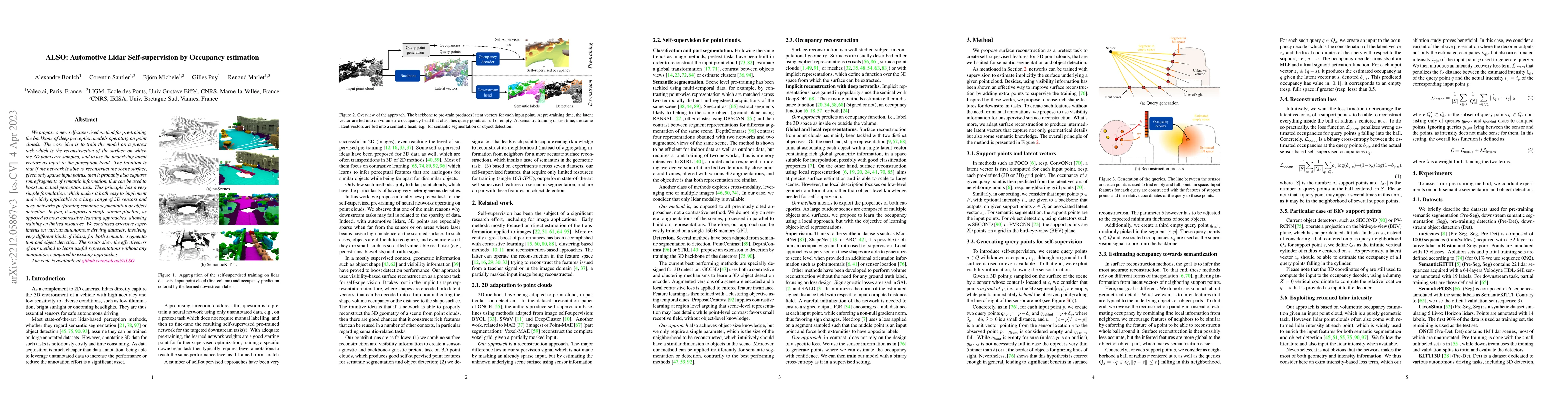 Thumbnail for ALSO: Automotive Lidar Self-supervision by Occupancy estimation