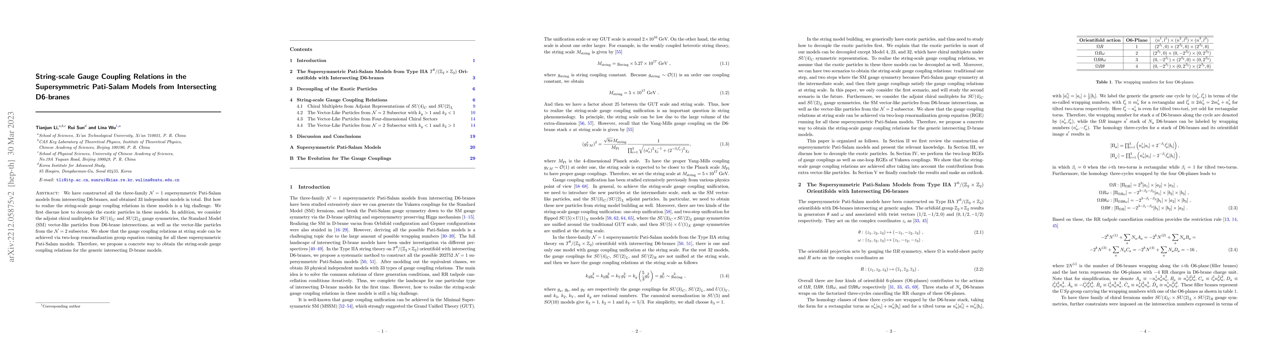 Thumbnail for String-scale Gauge Coupling Relations in the Supersymmetric Pati-Salam
  Models from Intersecting D6-branes