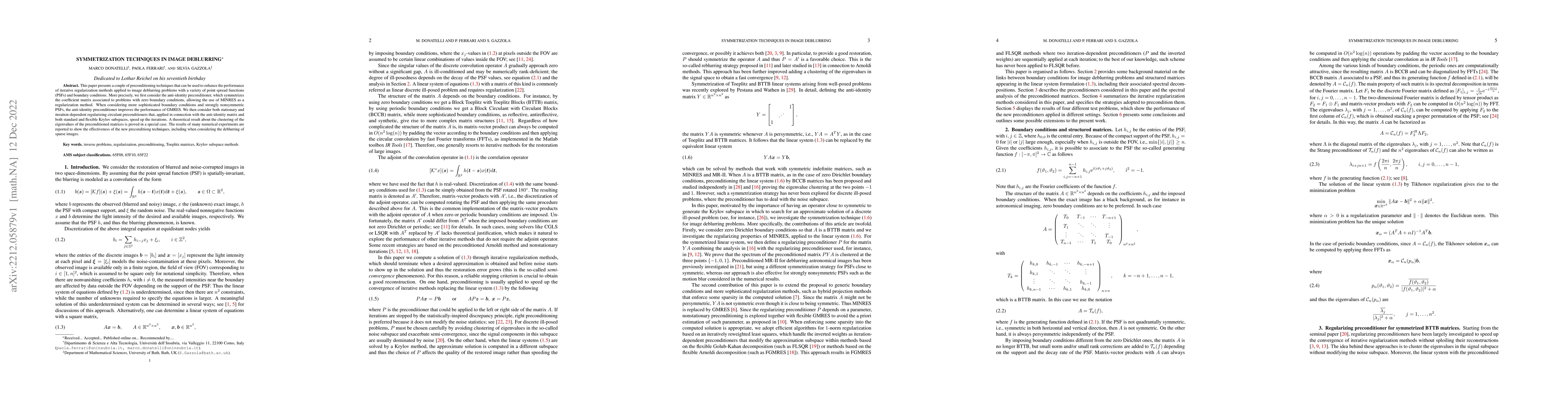 Thumbnail for Symmetrization Techniques in Image Deblurring