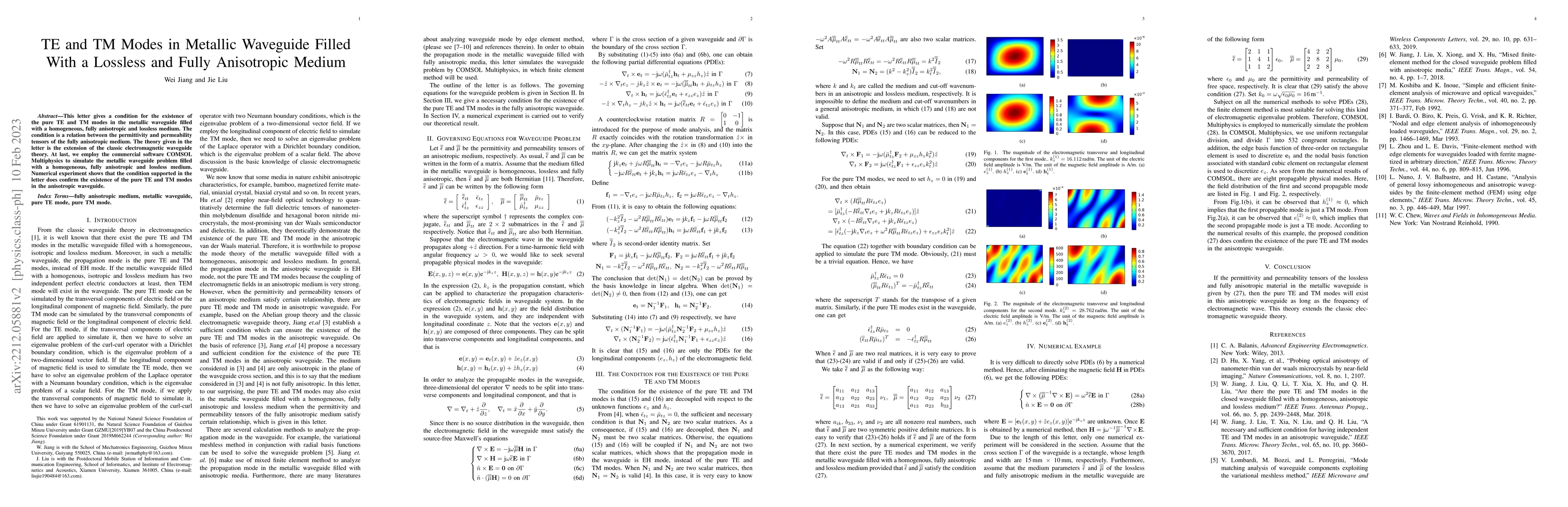 Thumbnail for TE and TM Modes in Metallic Waveguide Filled With a Lossless and Fully
  Anisotropic Medium