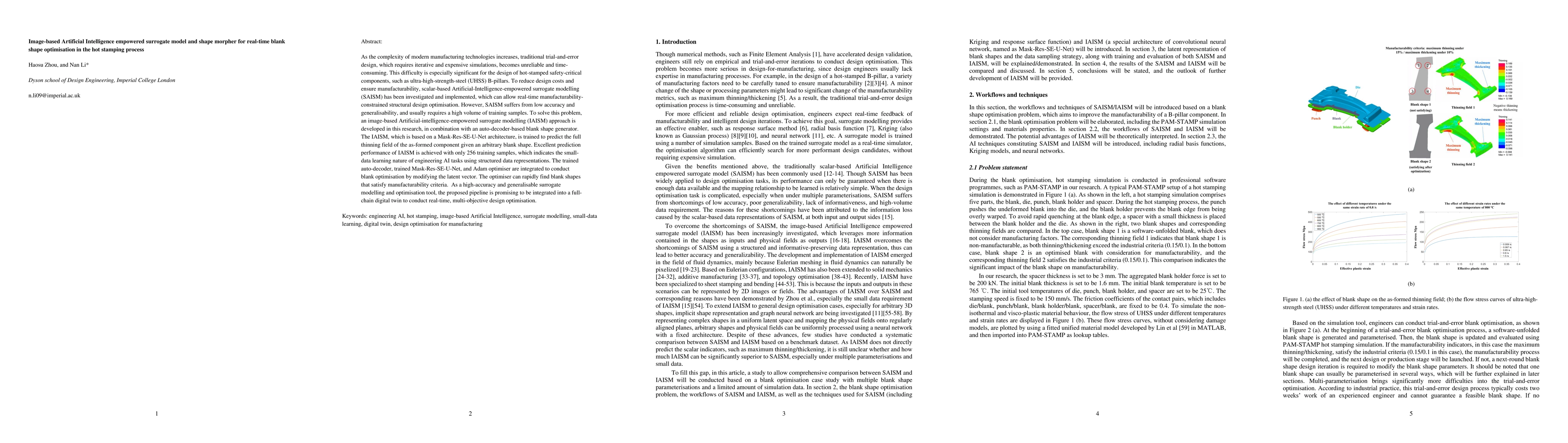 Thumbnail for Image-based Artificial Intelligence empowered surrogate model and shape
  morpher for real-time blank shape optimisation in the hot stamping process