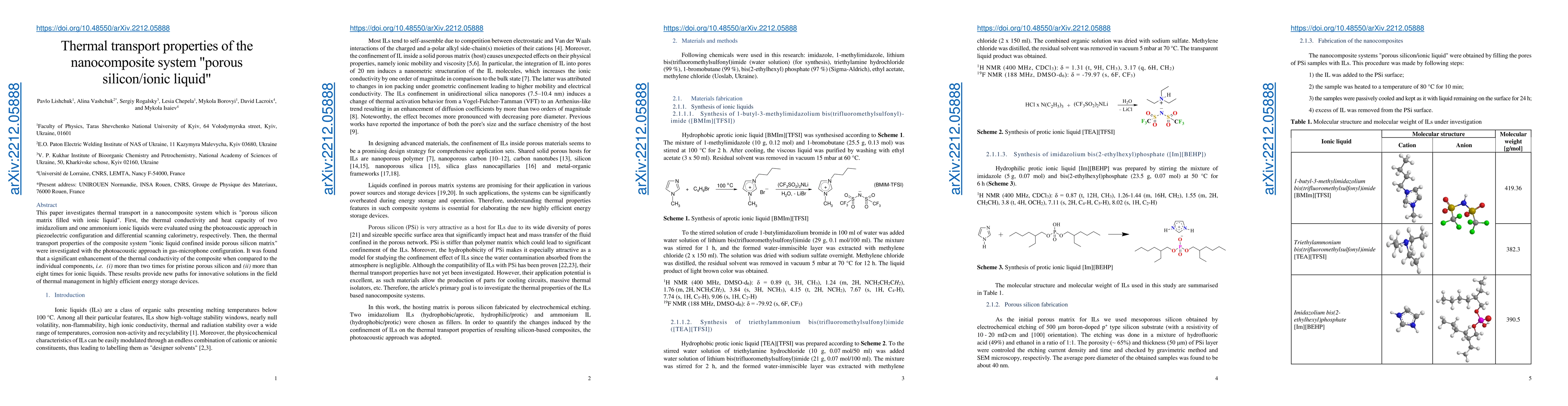 Thumbnail for Thermal transport properties of the nanocomposite system "porous
  silicon/ionic liquid"