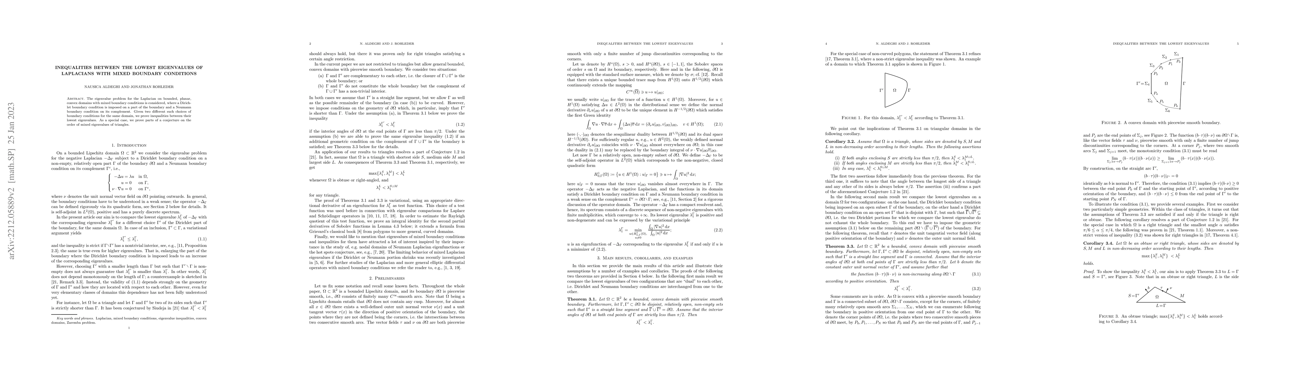 Thumbnail for Inequalities between the lowest eigenvalues of Laplacians with mixed
  boundary conditions