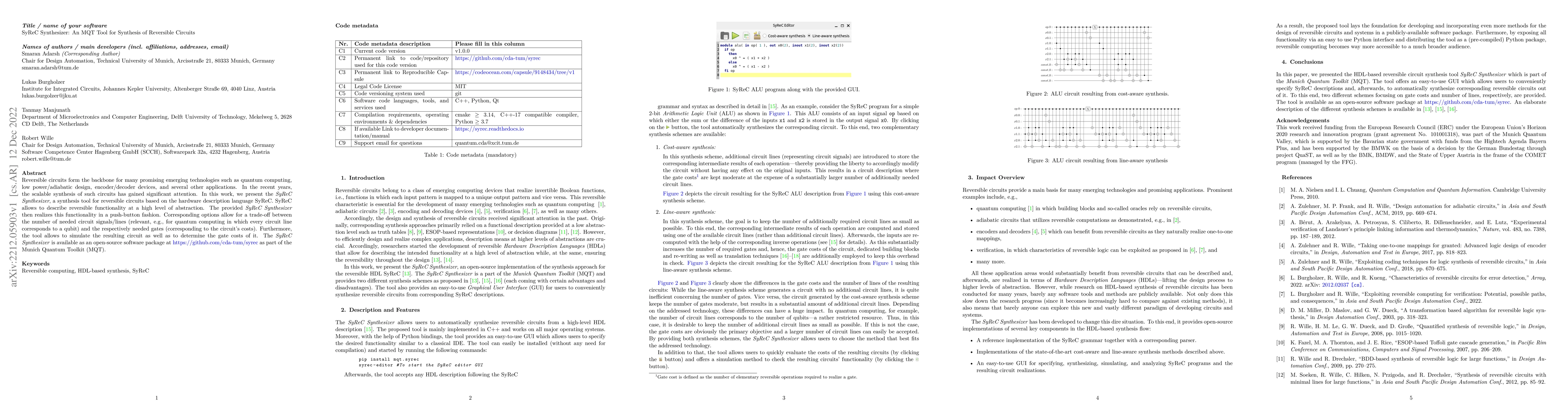 Thumbnail for SyReC Synthesizer: An MQT tool for synthesis of reversible circuits