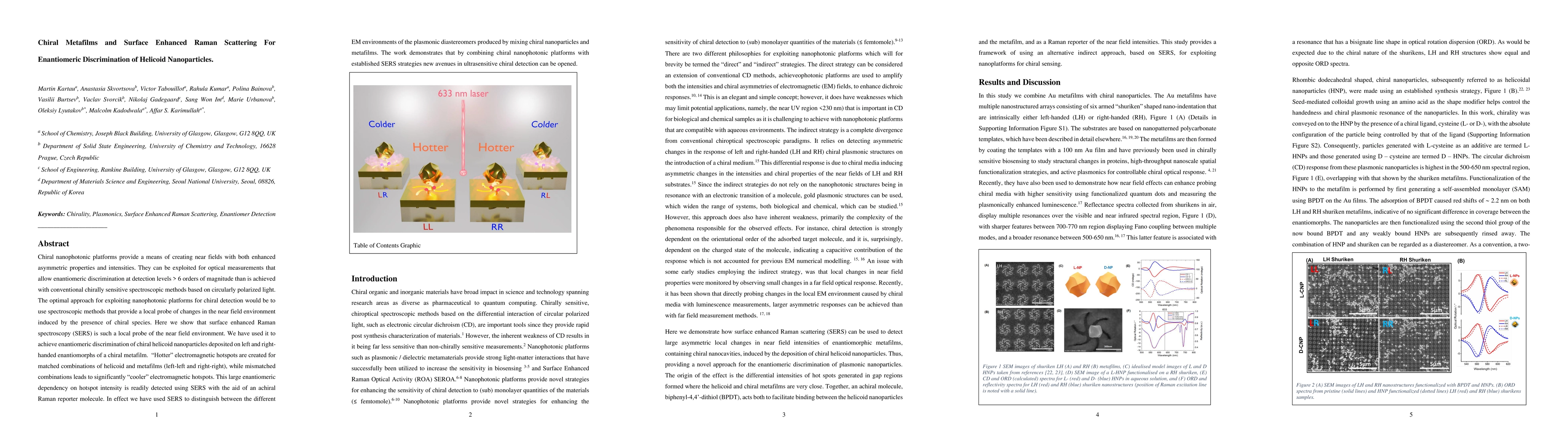 Thumbnail for Chiral Metafilms and Surface Enhanced Raman Scattering For Enantiomeric
  Discrimination of Helicoid Nanoparticles