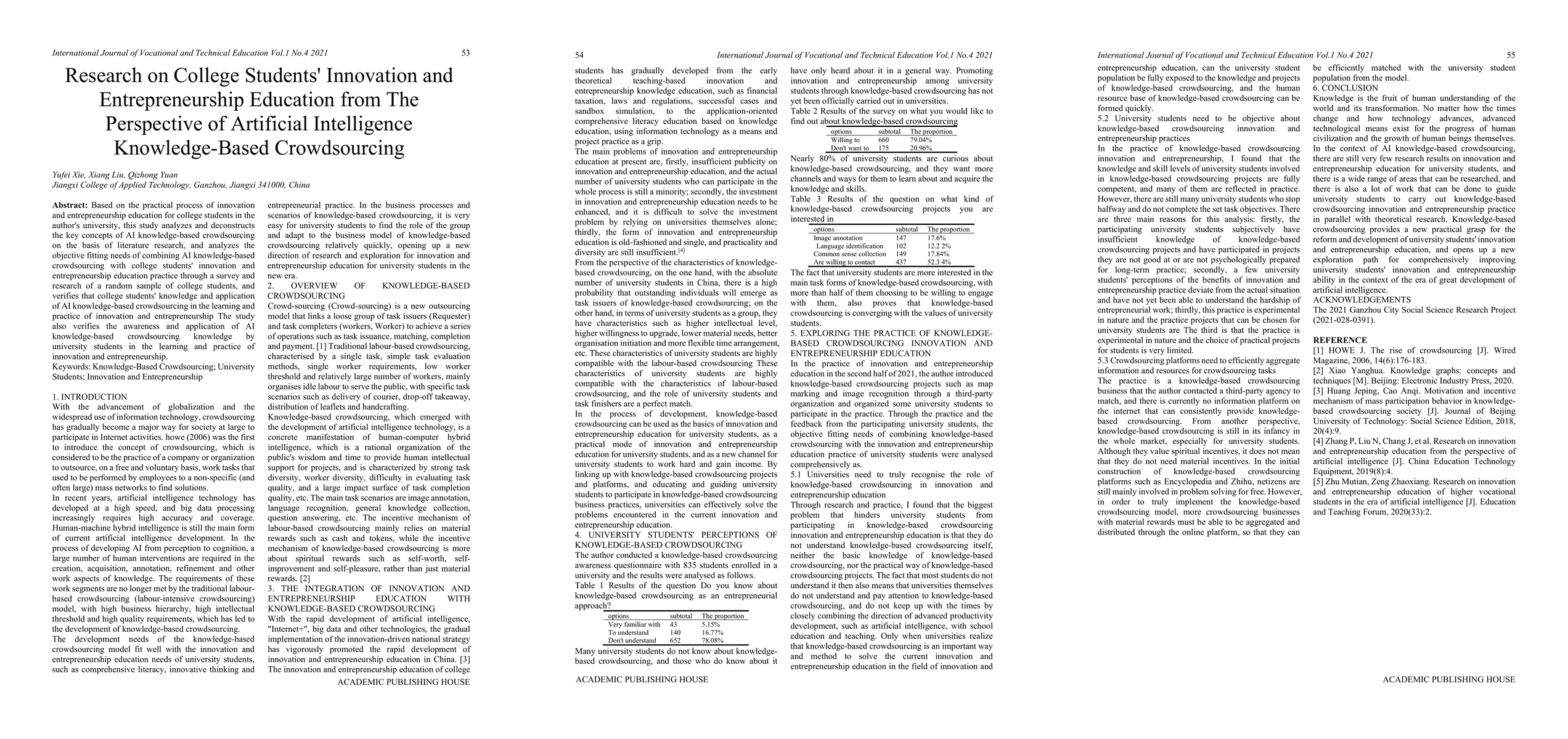Thumbnail for Research on College Students' Innovation and Entrepreneurship Education
  from The Perspective of Artificial Intelligence Knowledge-Based Crowdsourcing
