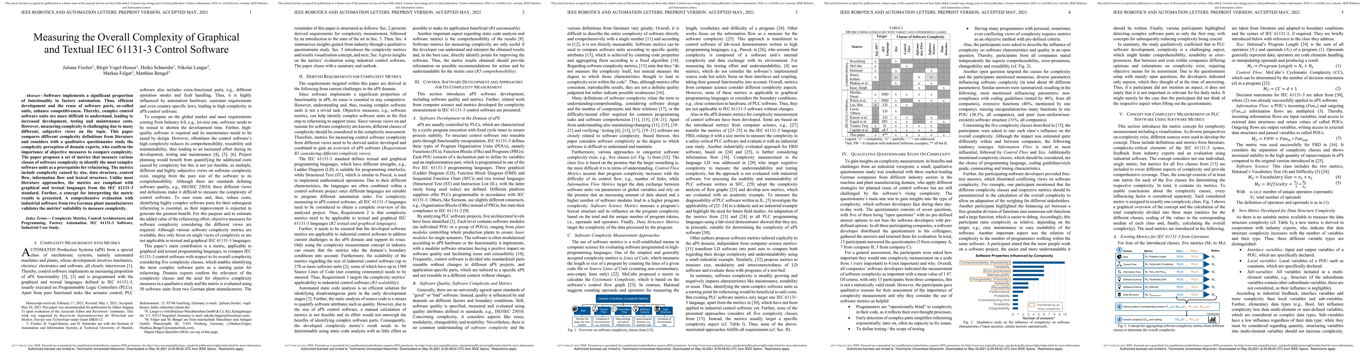 Thumbnail for Measuring the Overall Complexity of Graphical and Textual IEC 61131-3
  Control Software