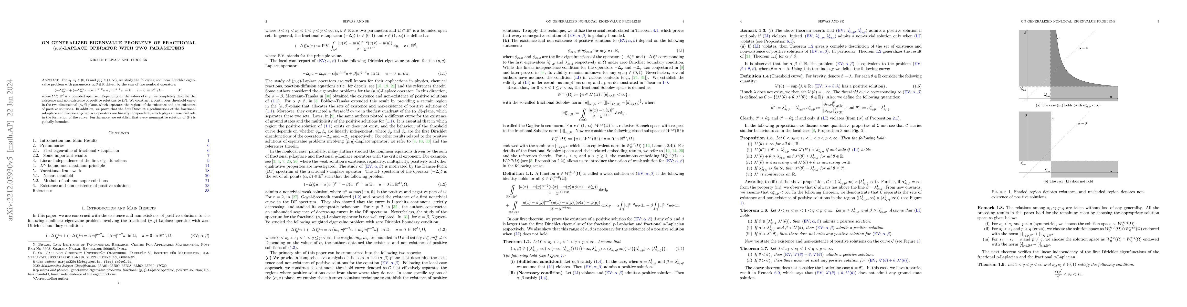 Thumbnail for On generalized eigenvalue problems of fractional $(p,q)$-Laplace
  operator with two parameters