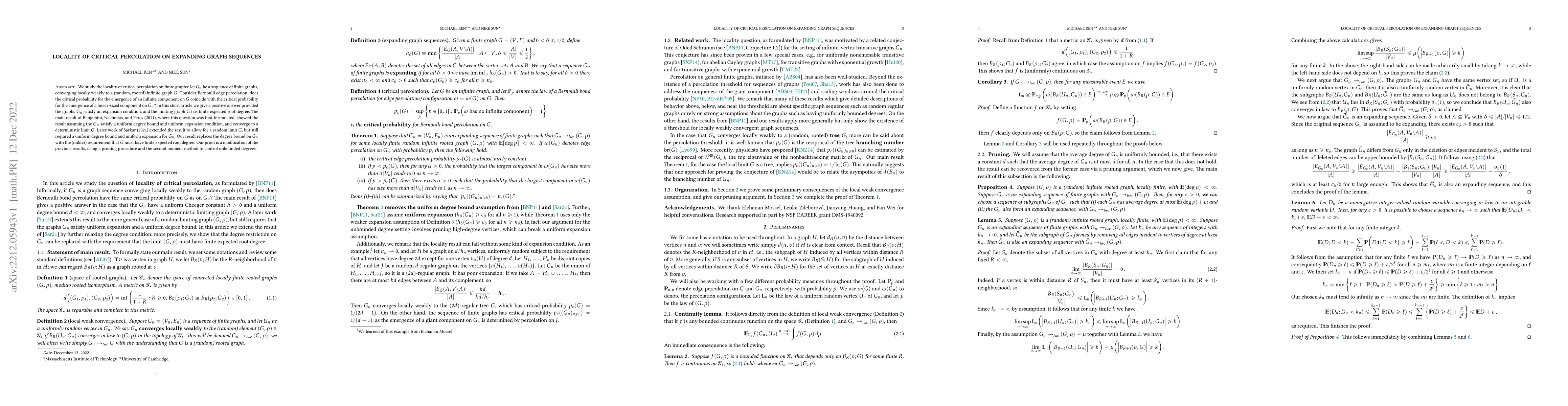 Thumbnail for Locality of critical percolation on expanding graph sequences