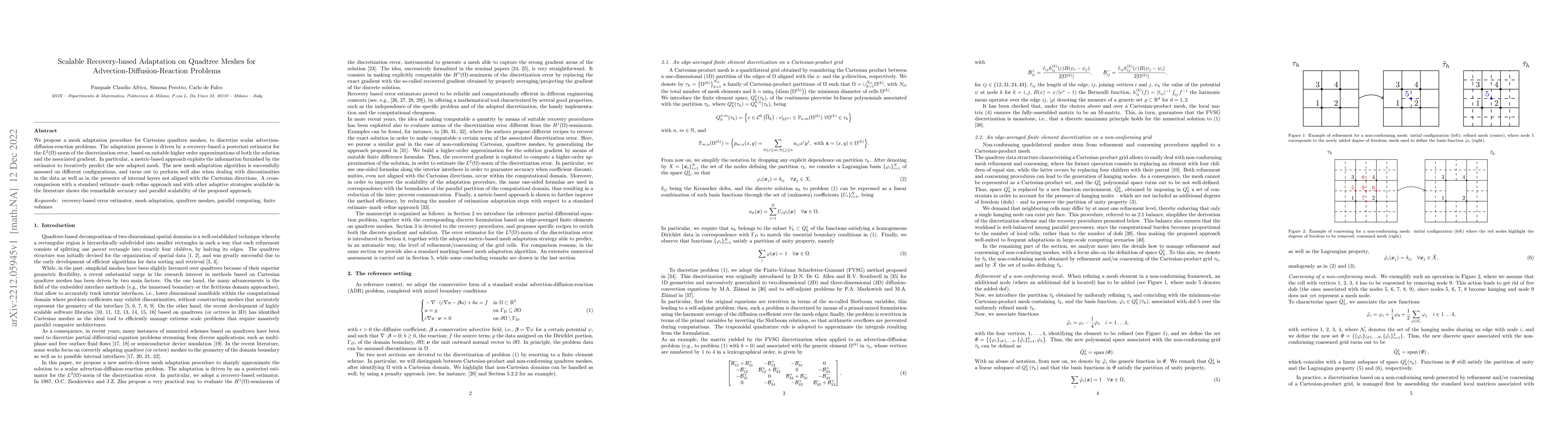 Thumbnail for Scalable Recovery-based Adaptation on Quadtree Meshes for
  Advection-Diffusion-Reaction Problems