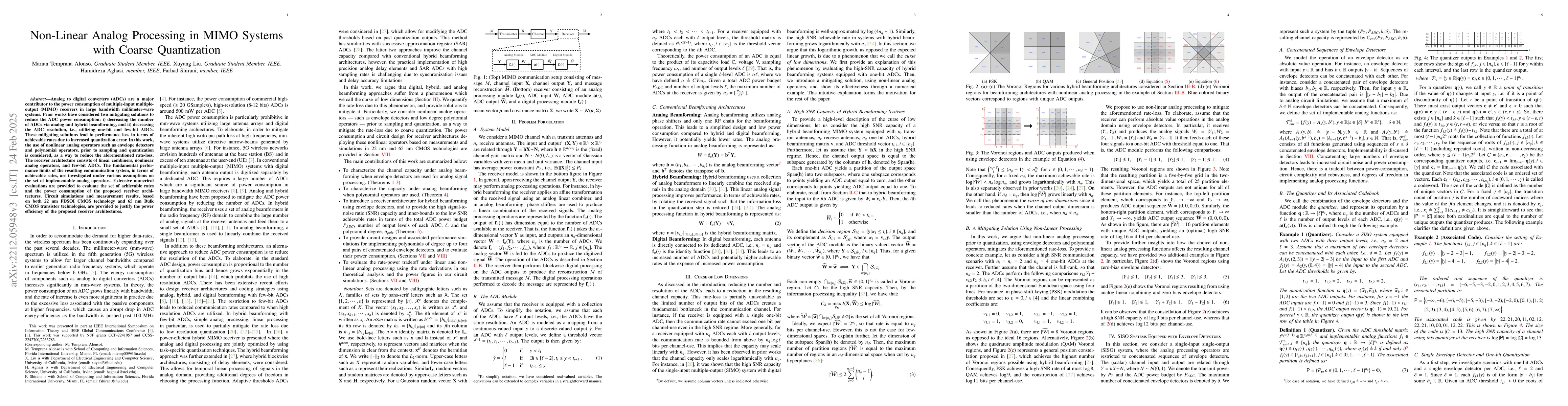 Thumbnail for Capacity Gains in MIMO Systems with Few-Bit ADCs Using Nonlinear Analog
  Circuits