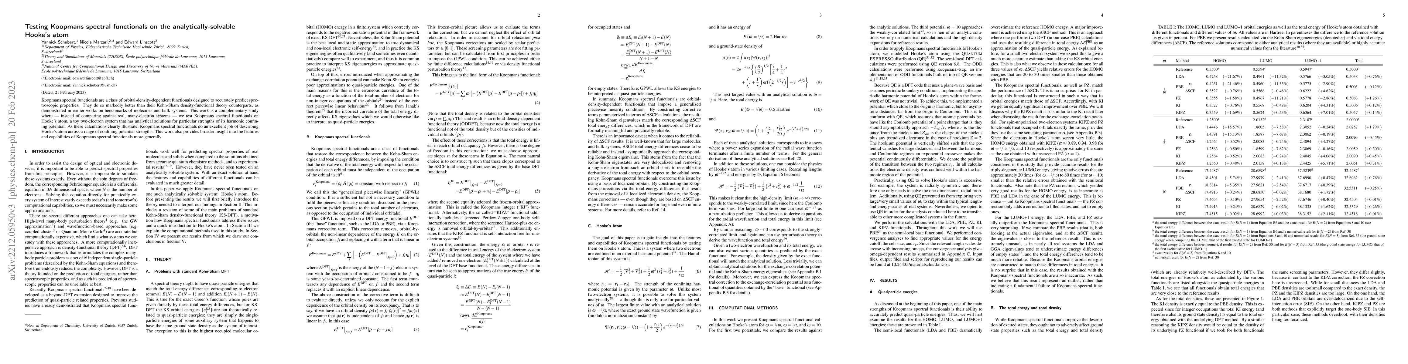 Thumbnail for Testing Koopmans spectral functionals on the analytically-solvable
  Hooke's atom
