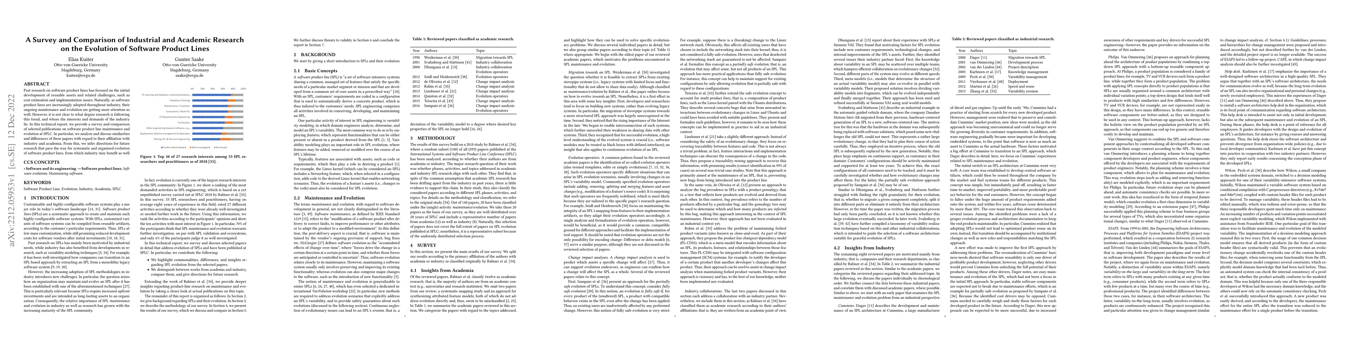 Thumbnail for A Survey and Comparison of Industrial and Academic Research on the
  Evolution of Software Product Lines