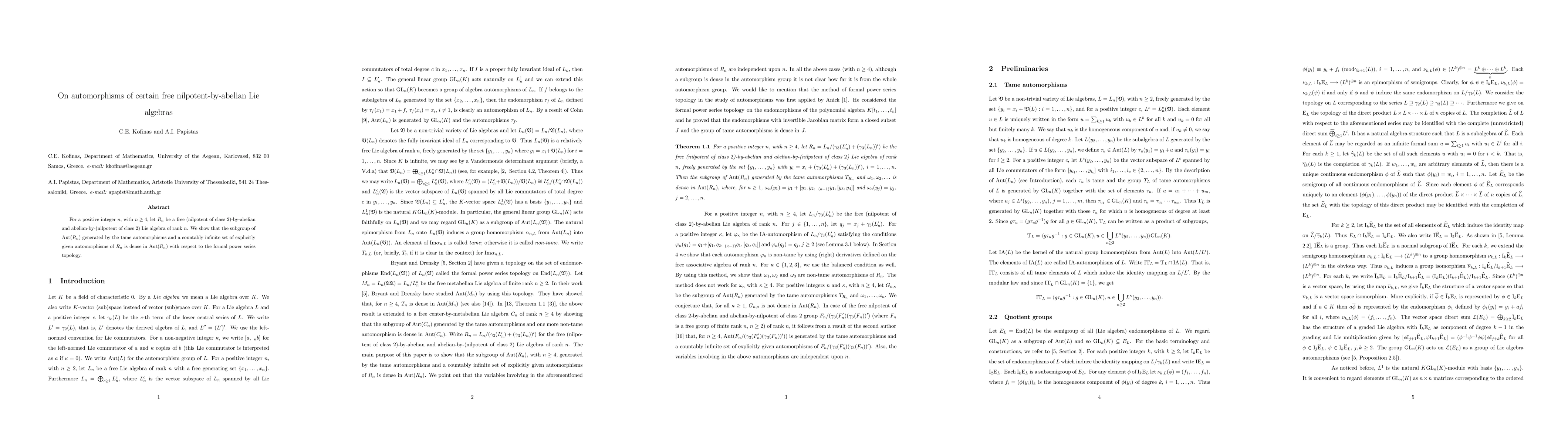 Thumbnail for On automorphisms of certain free nilpotent-by-abelian Lie algebras