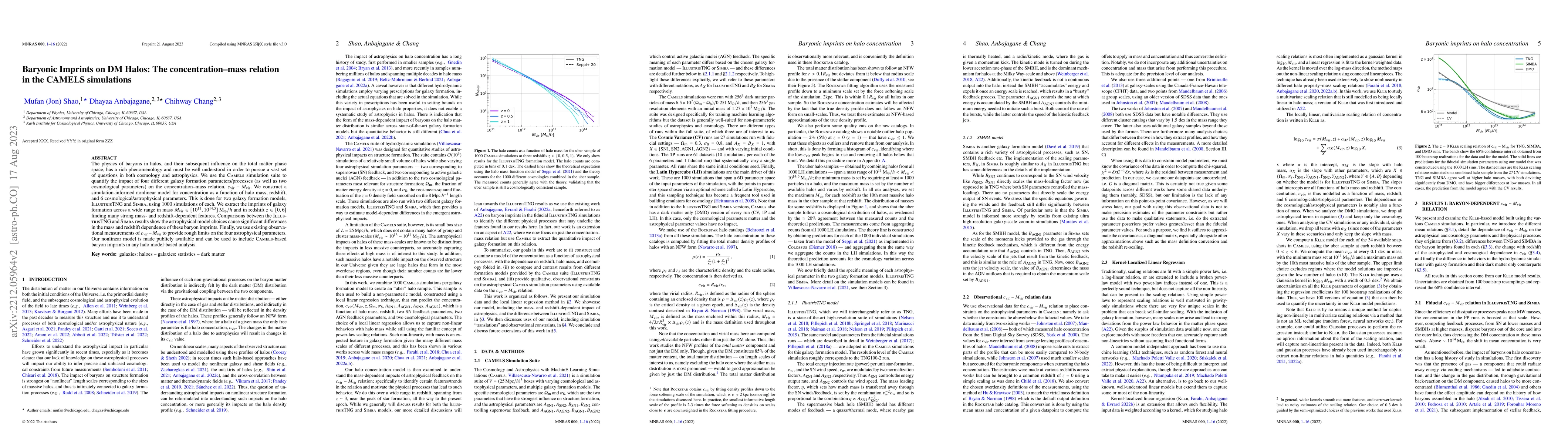 Thumbnail for Baryonic Imprints on DM Halos: The concentration-mass relation in the
  CAMELS simulations