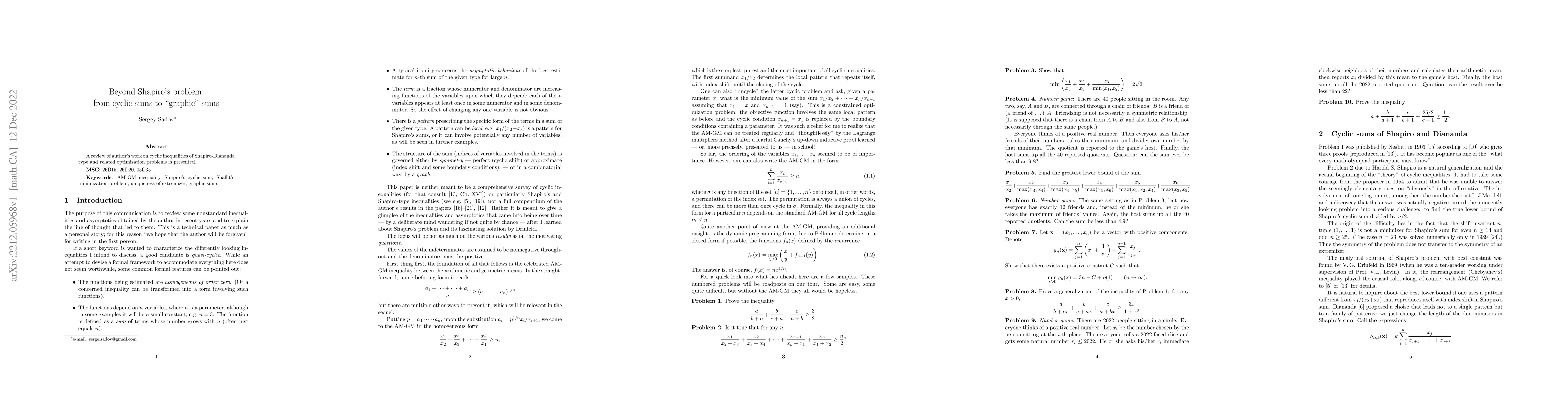 Thumbnail for Beyond Shapiro's problem: from cyclic sums to "graphic'' sums