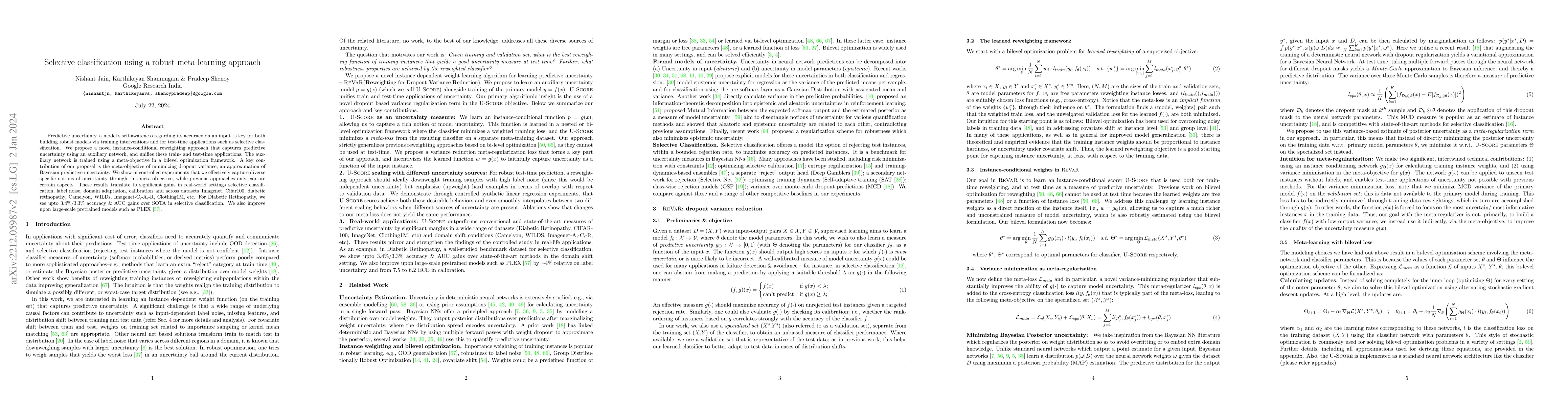 Thumbnail for Selective classification using a robust meta-learning approach