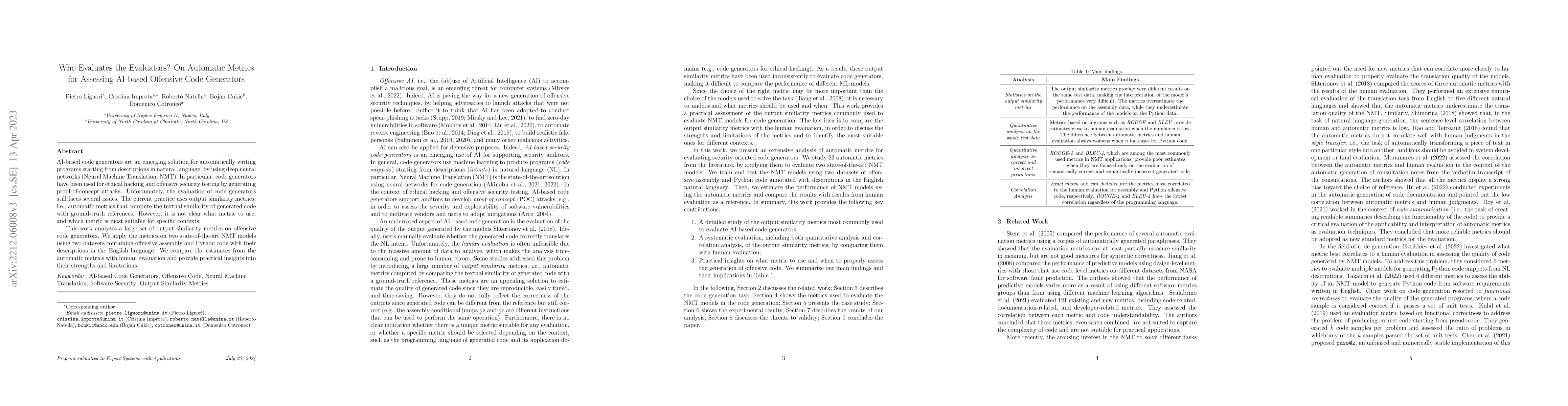 Thumbnail for Who Evaluates the Evaluators? On Automatic Metrics for Assessing
  AI-based Offensive Code Generators