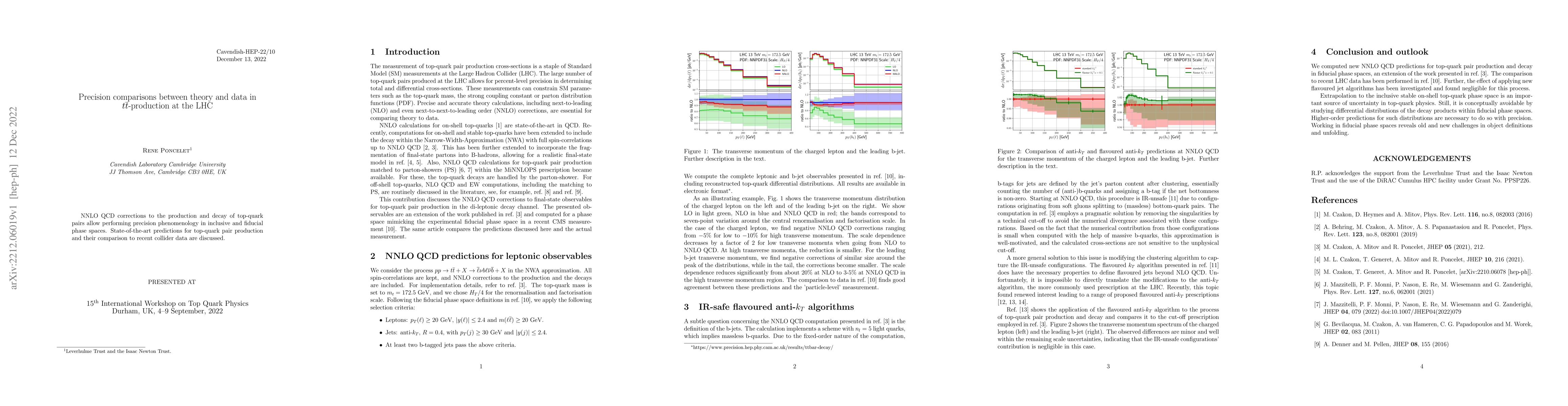 Thumbnail for Precision comparisons between theory and data in $t\bar{t}$-production
  at the LHC