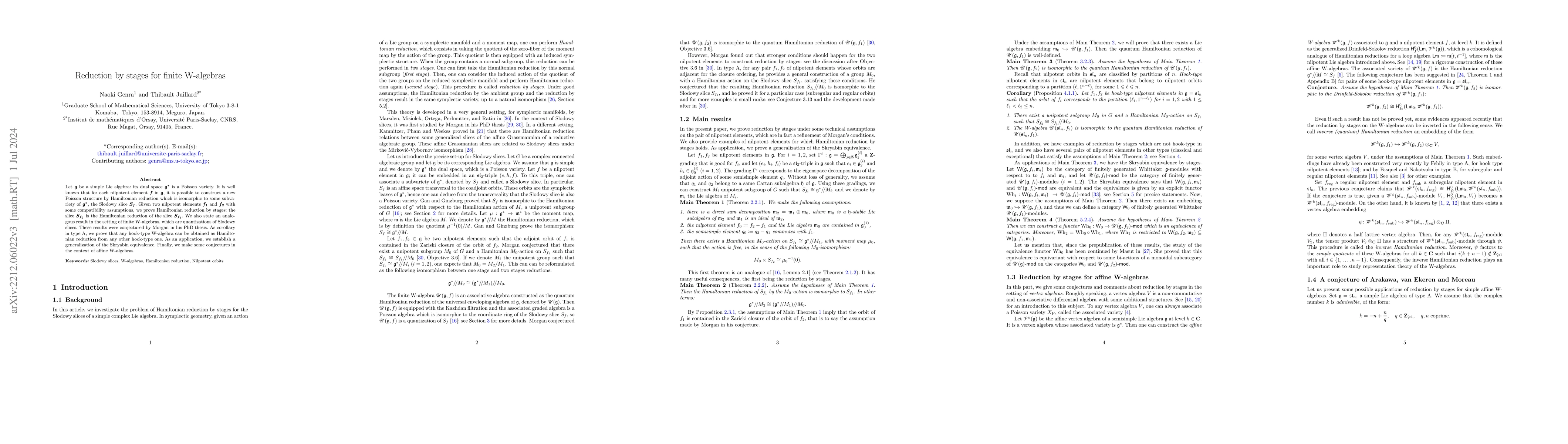 Thumbnail for Reduction by stages for finite W-algebras
