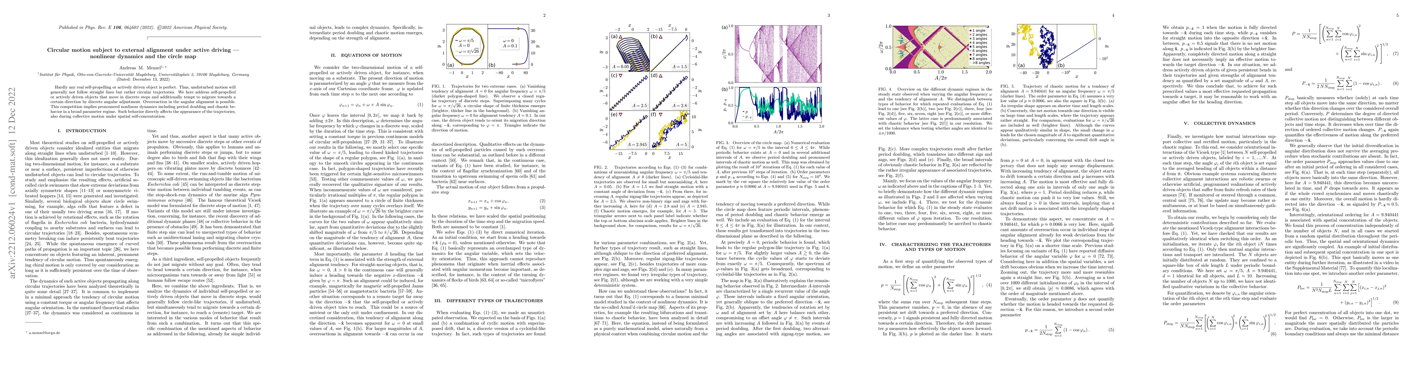 Thumbnail for Circular motion subject to external alignment under active driving:
  nonlinear dynamics and the circle map