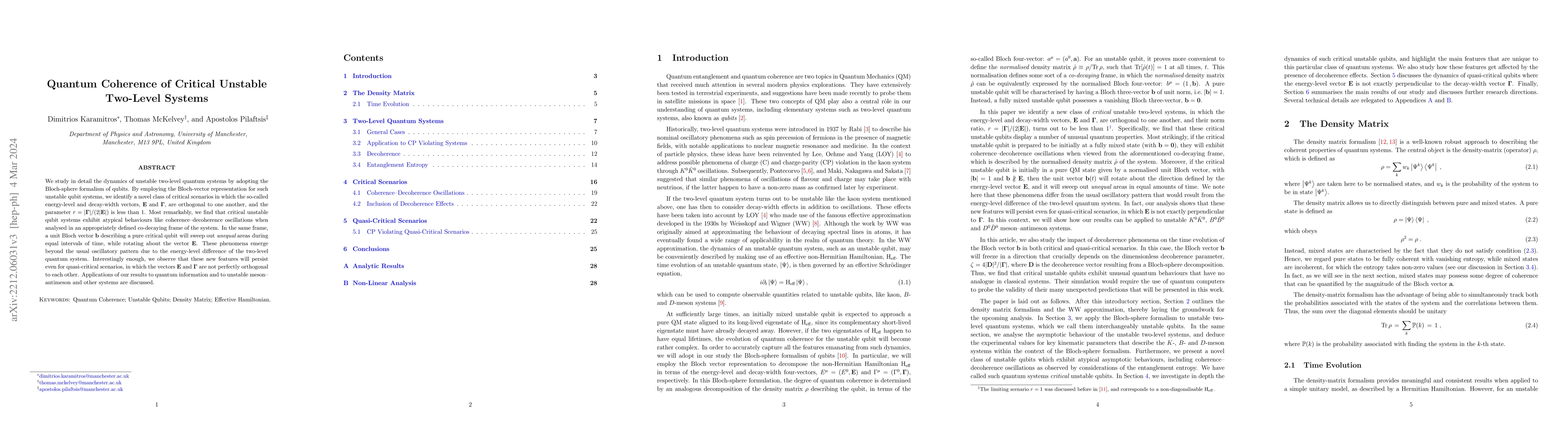 Thumbnail for Quantum Coherence of Critical Unstable Two-Level Systems