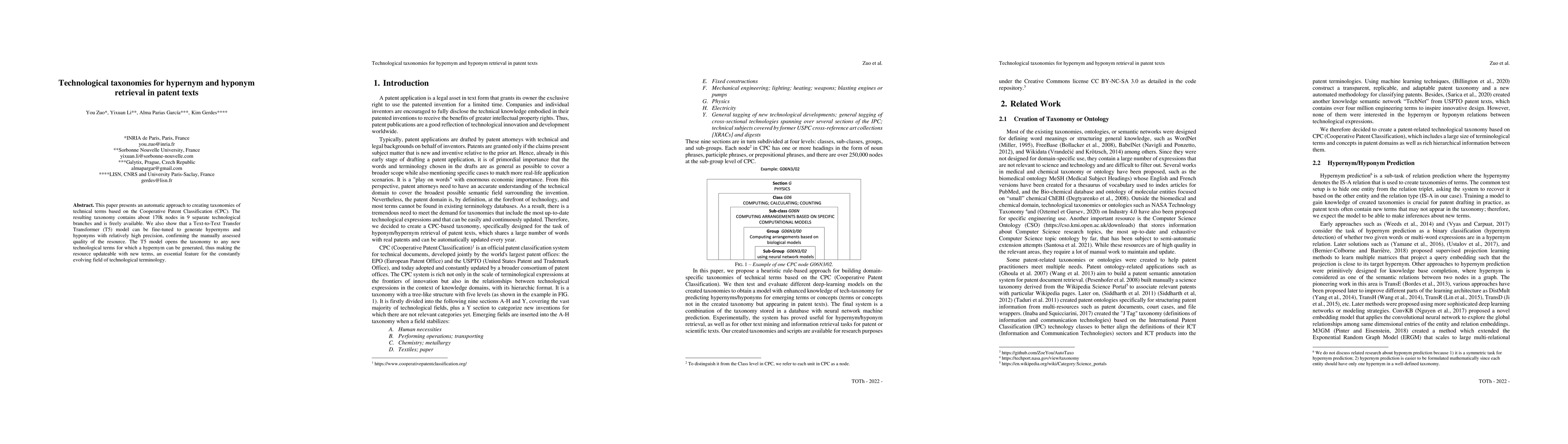 Thumbnail for Technological taxonomies for hypernym and hyponym retrieval in patent
  texts