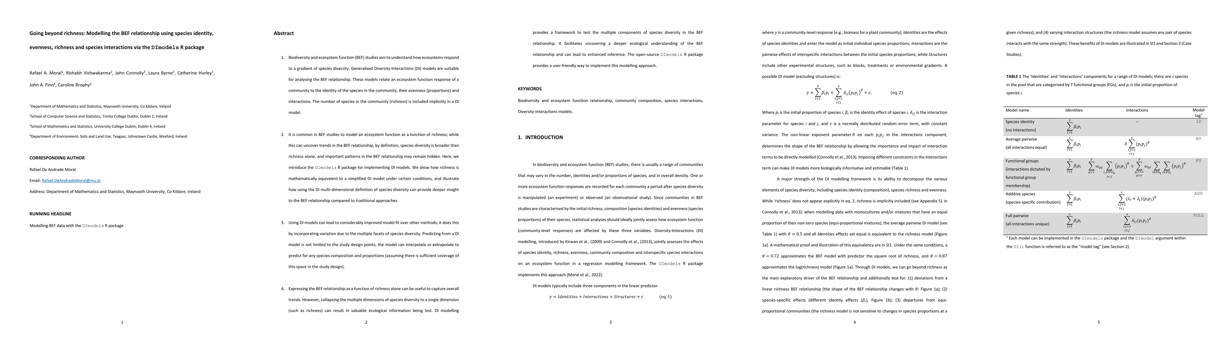 Thumbnail for Going beyond richness: Modelling the BEF relationship using species
  identity, evenness, richness and species interactions via the DImodels R
  package