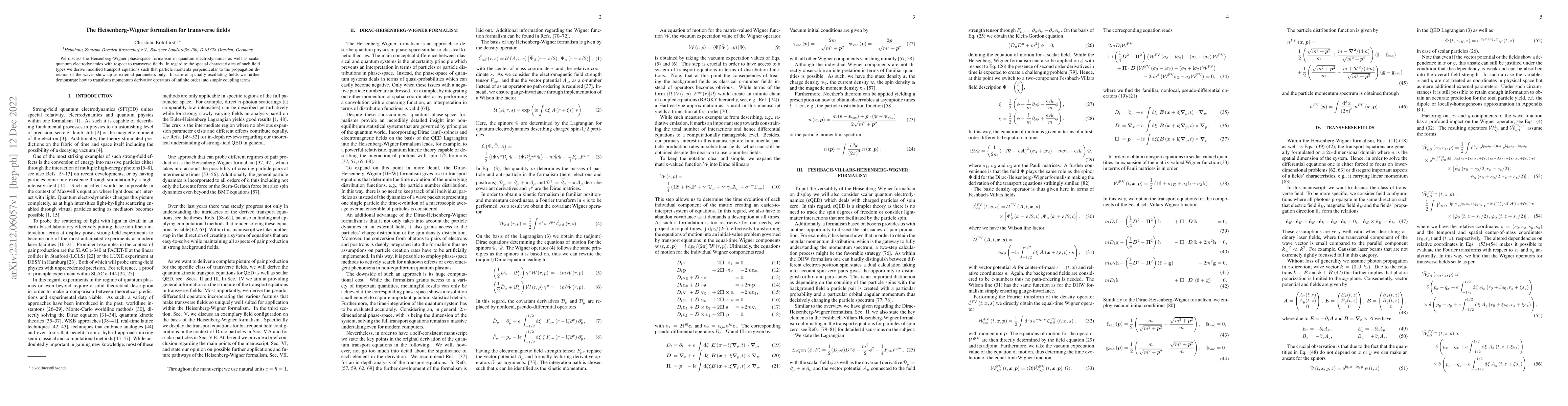 Thumbnail for The Heisenberg-Wigner formalism for transverse fields